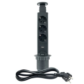 ME-PN-1204-USB/C-3 1.8m POPUP nameštajska priključnica trostruka + USB Tip-A+Tip-C 5V 2.1A 10W, 16A 250V-3600W 3x1.5mm2 Mitea Electric
