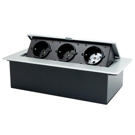 ME-PN-1205/S-3 srebrno-crni POPUP nameštajski PODSKLOP sa tri utičnice 16A 250V-3600W Mitea Electric