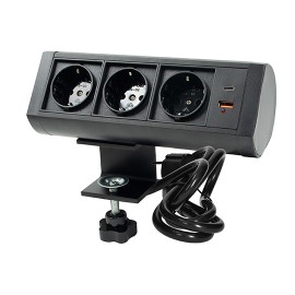 ME-PN-1218-UBS/S-3 1.5m crna nameštajska priključnica sa držačem trostruka + USB Tip-A+Tip-C 5V 2.1A 10W, 16A 250V-3600W 3x1.5mm2 Mitea Electric