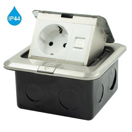 ME-PN-1219/S-3 srebrni POPUP  PODSKLOP za pod sa priključnicom IP44 GS + Cat5e LAN, 16A 250V-3600W Mitea Electric