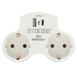 PM-48 Razvodnik 16A 250V dvostruki+USB 1xTipA+1xTipC Mitea Electric
