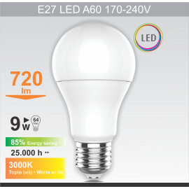 E27 9W A60M1 3000K LED sijalica 170-240V Mitea Lighting