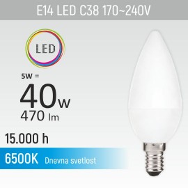 -R E14 5W C38M1 6500K LED sijalica 170-240V Mitea Lighting